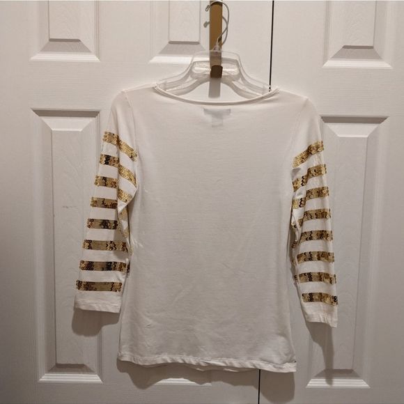 Boston Proper Gold Sequin Stripe Top XS - Picture 6 of 6